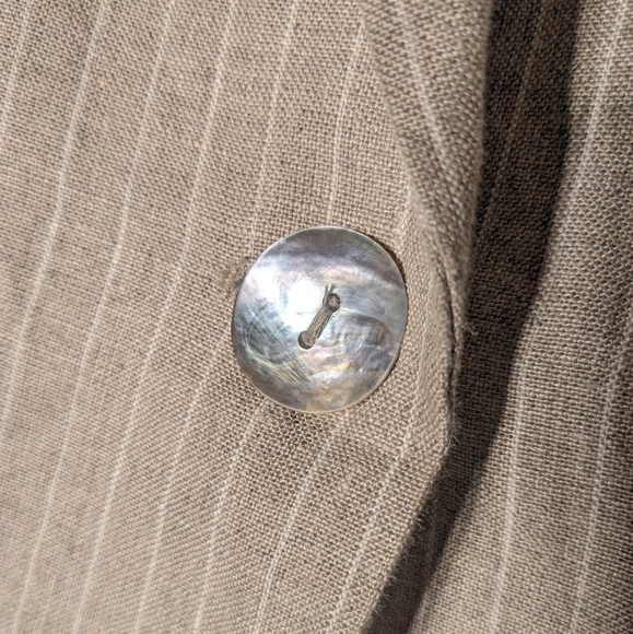 Linen Minimalist Pinstripe Blazer with Abalone Shell Buttons - Picture 2 of 6